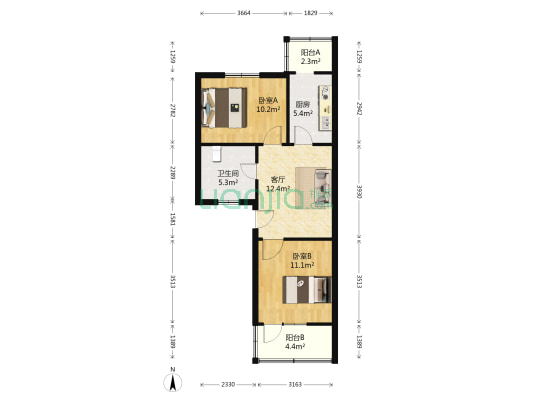 乳制品厂家属院 2室1厅1卫 59平方