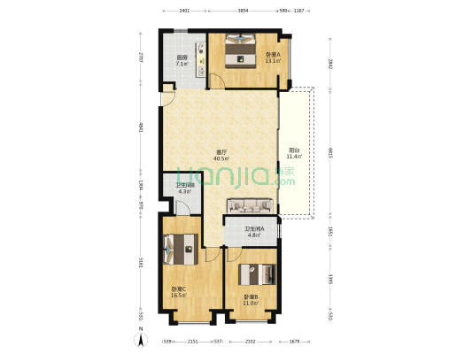 碧桂园双湖城北院 3室1厅2卫 135平方