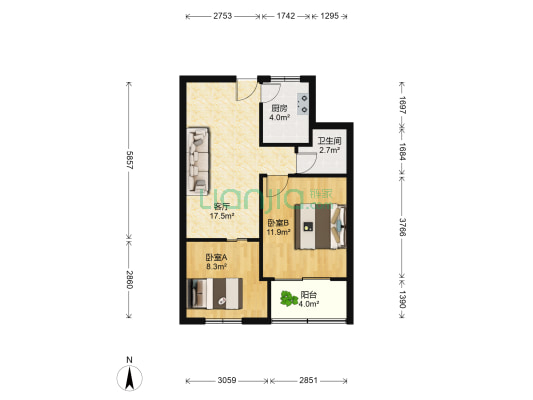 长征桥路48弄 2室1厅1卫 54平方