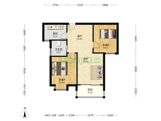美林苑南区 2室2厅1卫 71平方