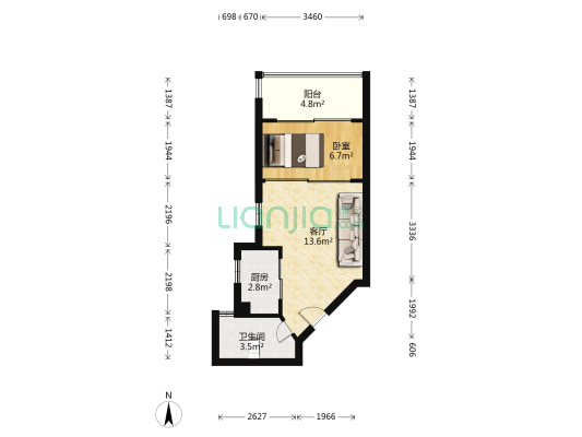 橡树园 1室1厅1卫 42平方