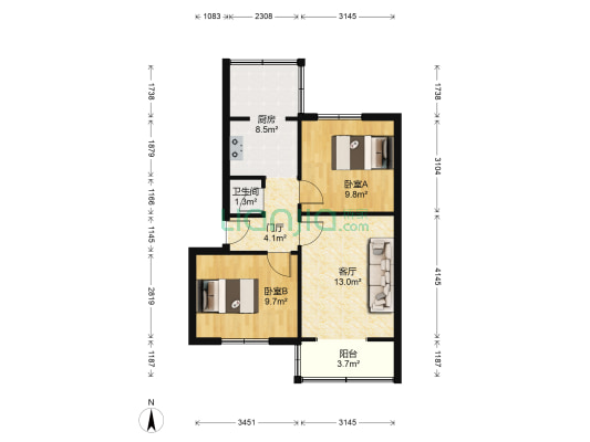 恒德路10号 2室1厅1卫 55平方