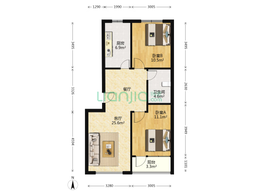 学府嘉苑西区 2室1厅1卫 84平方