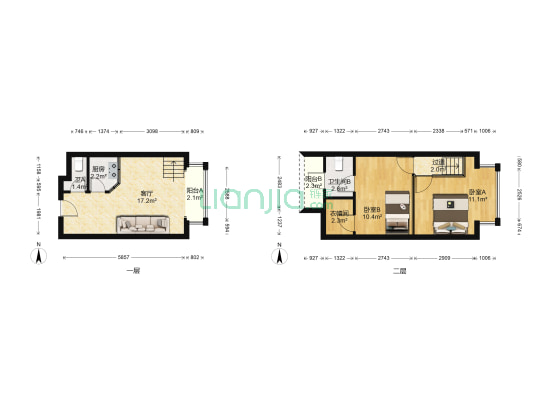 新锐地带 2室1厅2卫 54平方