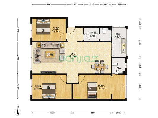 富阳苑 3室1厅2卫 120平方