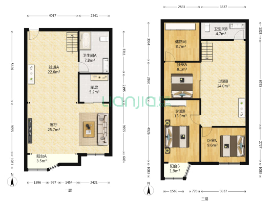 恒元公寓 3室1厅2卫 185平方