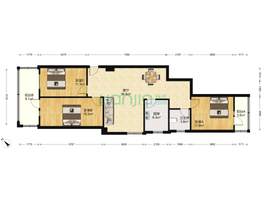 北大街32号 3室1厅1卫 93平方