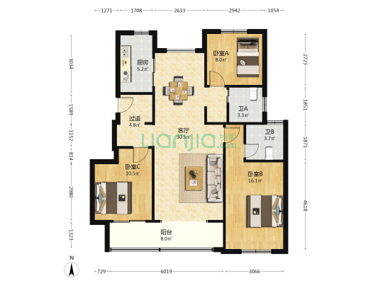 新城·云境 3室1厅2卫 116平方
