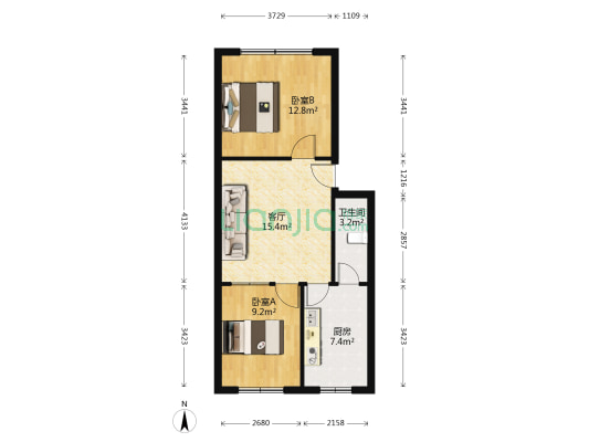 纺织街118号 2室1厅1卫 61平方