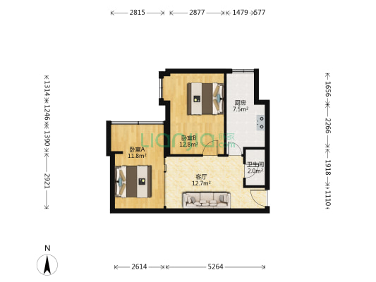 煤炭设计院 2室1厅1卫 55平方