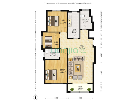保利香槟国际 3室1厅2卫 120平方