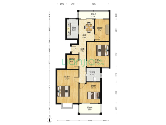 文晖路106号 4室1厅1卫 117平方