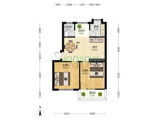鸿基水泥制品有限公司五一东路职工住宅楼 2室1厅1卫 57平方