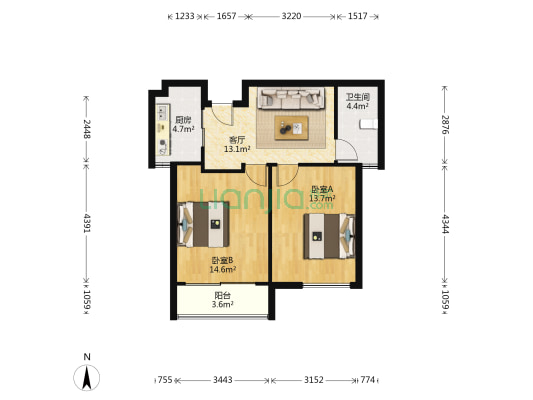 山湖鸿辉苑 2室1厅1卫 76平方