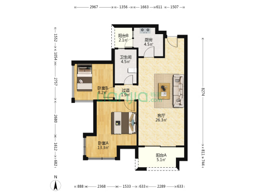 秦皇帝锦锦玥 2室1厅1卫 78平方