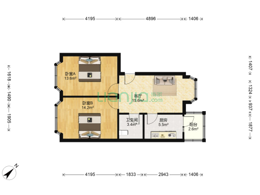 乐福小区 2室1厅1卫 80平方