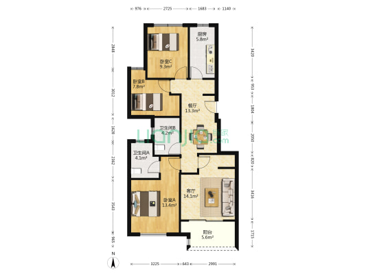 浦江华侨城6期 3室2厅2卫 102平方