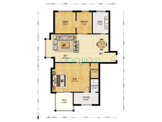 世纪新城西区 1室1厅2卫 139平方