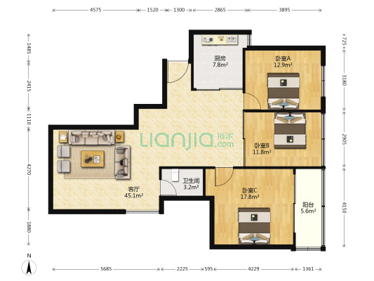 顺锦商厦 3室1厅1卫 145平方