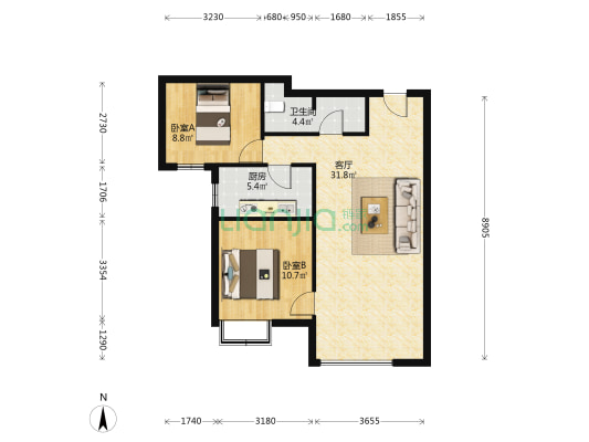 必卖好房，满五唯一，拎包入住 公交直达-户型图