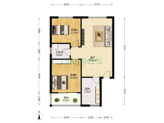 广文苑小区 2室1厅1卫 93平方