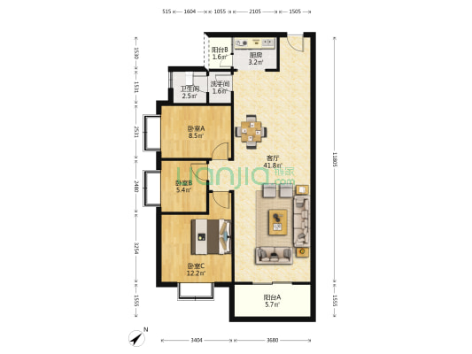 龙秋阁 3室1厅2卫 102平方