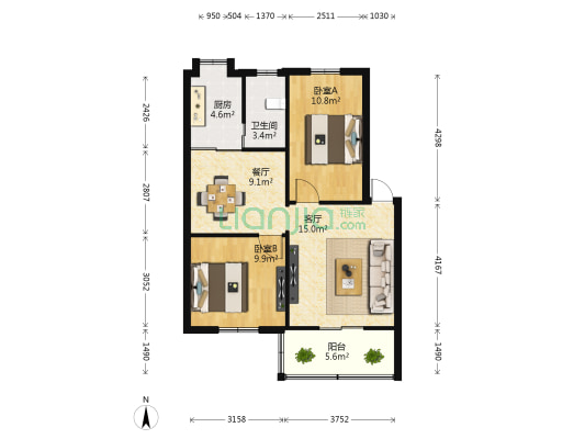 江西省心理康复中心 2室2厅1卫 73平方