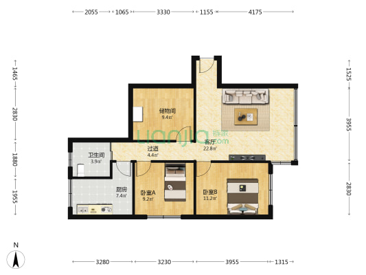 步行街艳山路29号 2室1厅1卫 93平方