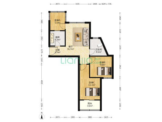 万丽铂金瀚宫 3室1厅1卫 81平方