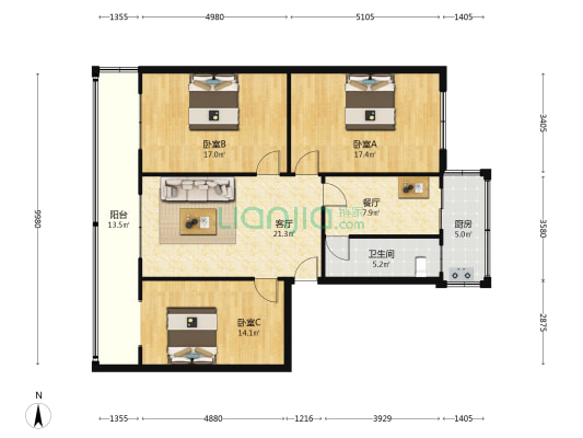 新泰西路7号 3室2厅1卫 110平方