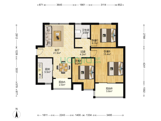 金晨嘉园 3室1厅1卫 94平方