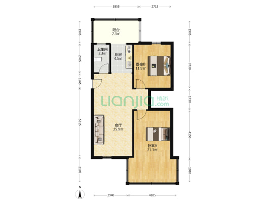 办事处宿舍 2室1厅1卫 90平方