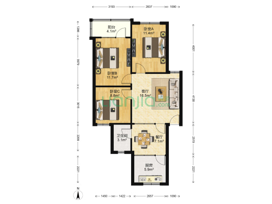 骊苑住宅小区 3室2厅1卫 87平方