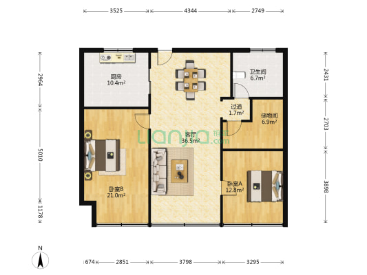 东邦公寓 2室1厅1卫 124平方