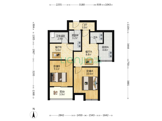 吉鸿家园临秀苑 2室2厅2卫 69平方