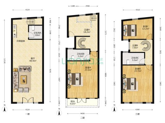 长乐路500弄 3室1厅3卫 167平方