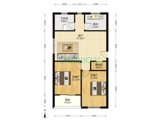 静安南洋家园 2室1厅1卫 92平方