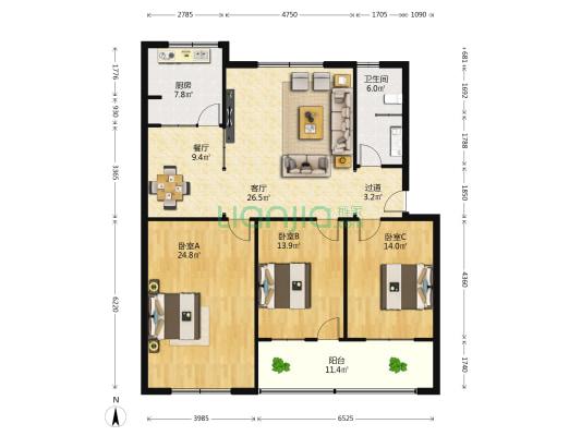 许昌市第一军干所家属院 3室2厅1卫 138平方