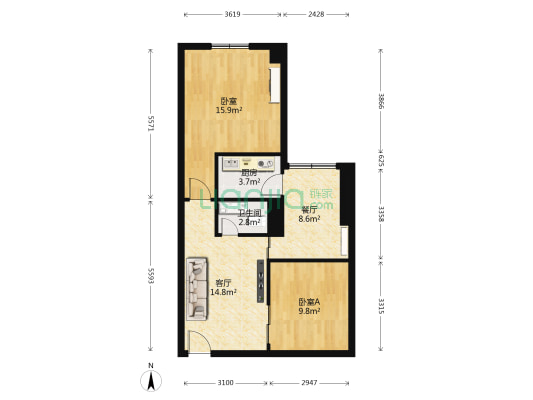 衍宏现代城 2室2厅1卫 70平方