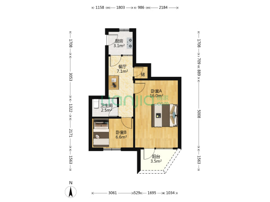 瑞金二路200弄 2室1厅1卫 53平方