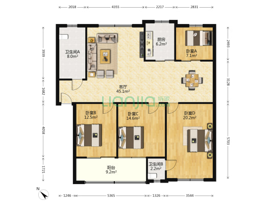 襄阳市供销社家属院 4室1厅2卫 150平方
