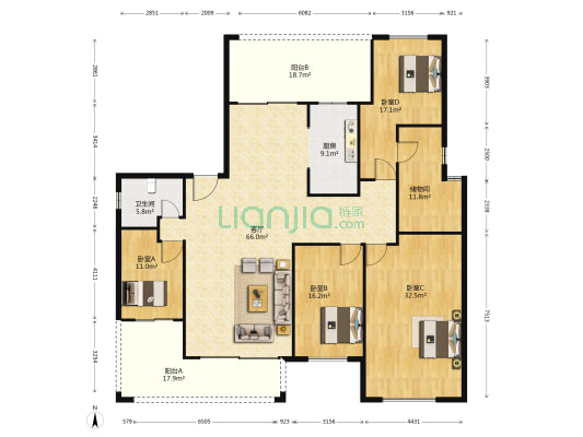 天园假日 4室1厅1卫 228平方
