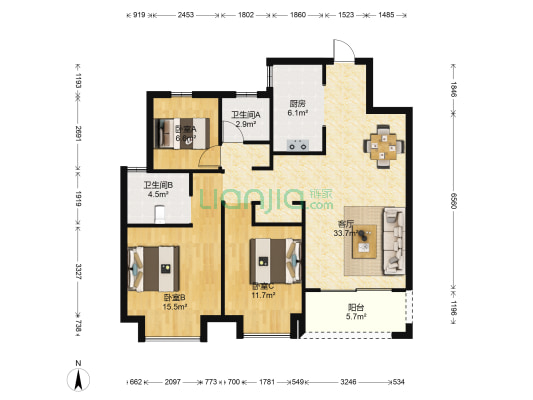 融创玉兰公馆 3室1厅2卫 110平方