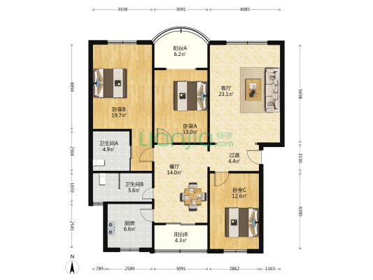 康华小区 3室2厅2卫 133平方