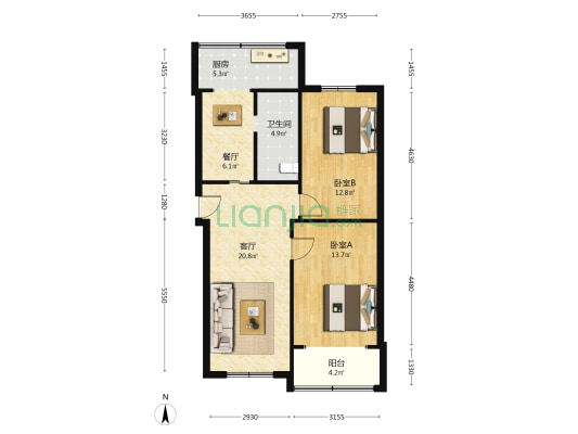 11街13号 2室2厅1卫 78平方