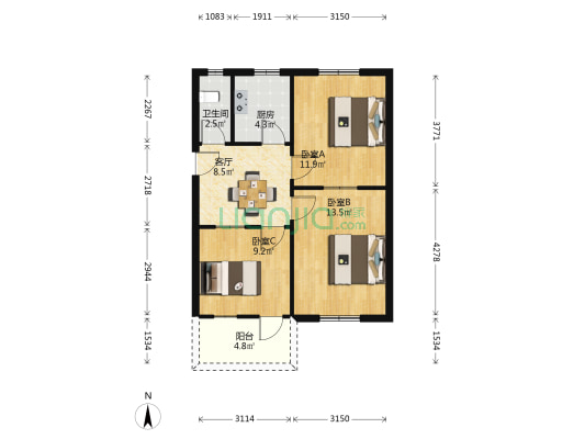 水产局宿舍 3室1厅1卫 66平方