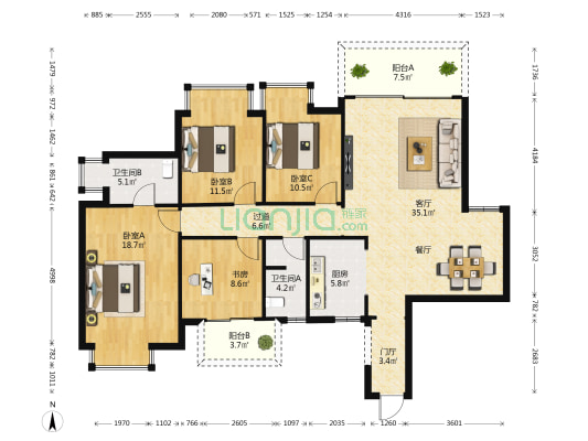 DK国际 4室1厅2卫 143平方