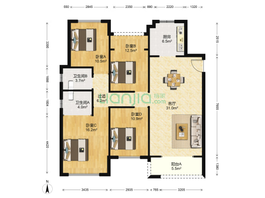 立体城嘉景园 4室1厅2卫 143平方
