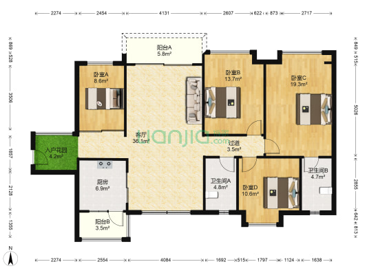 美的翰城嘉园 4室1厅2卫 142平方