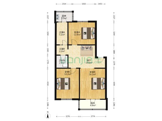 人社厅家属楼 3室1厅1卫 87平方